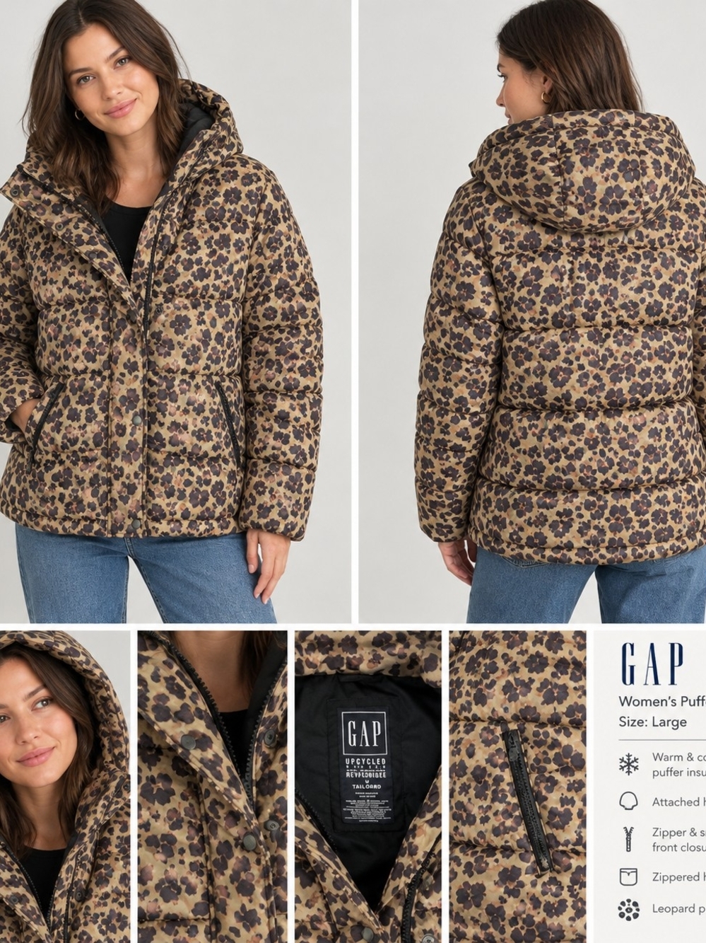 GAP Women's Leopard Print Puffer Coat